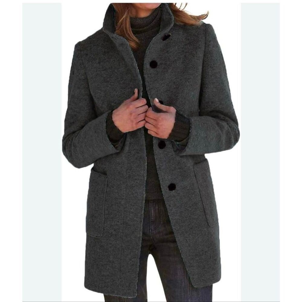 Chartou grey wool blend funnel neck peacoat size small